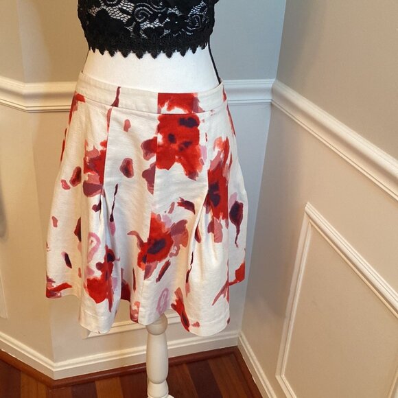 Kenar Watercolor pleated Floral linen Skirt size 12 - Picture 1 of 7
